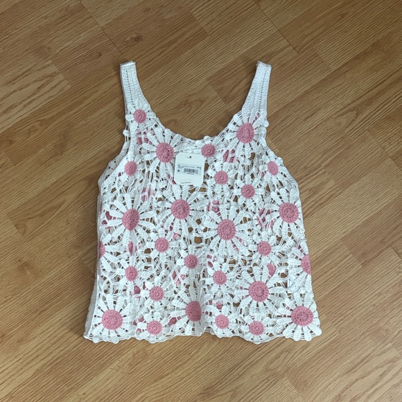 Altar'd State Tops - Altar'd State Crochet Floral Tank - White and Pink